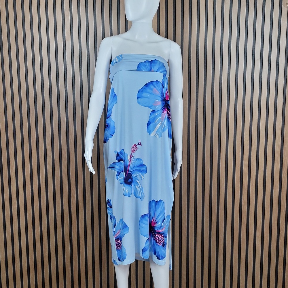 No Boundaries Convertible Dress Skirt Womens Blue Floral Hibiscus 2 in 1 - Large